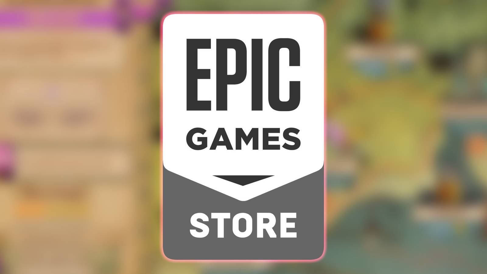 Epic Games Store logo glowing pink outline over blurred game screenshot