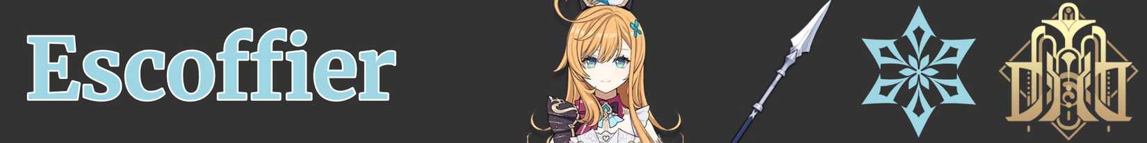 a narrow image with key info about Escoffier: cryo polearm, fontaine