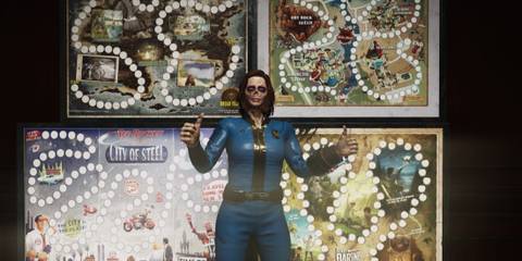 Fallout 76 Ghoul Player at CAMP posing with Scoreboard Collectible Art Rewards