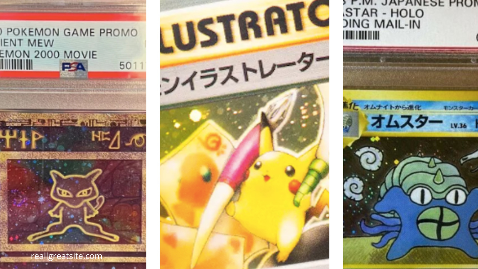 Ancient Mew, Illustrator Pikachu and mail-in Omastar Pokemon card