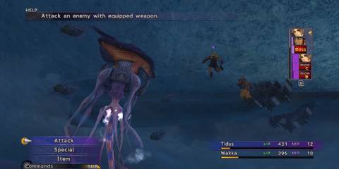Fighting a battle underwater in Final Fantasy 10