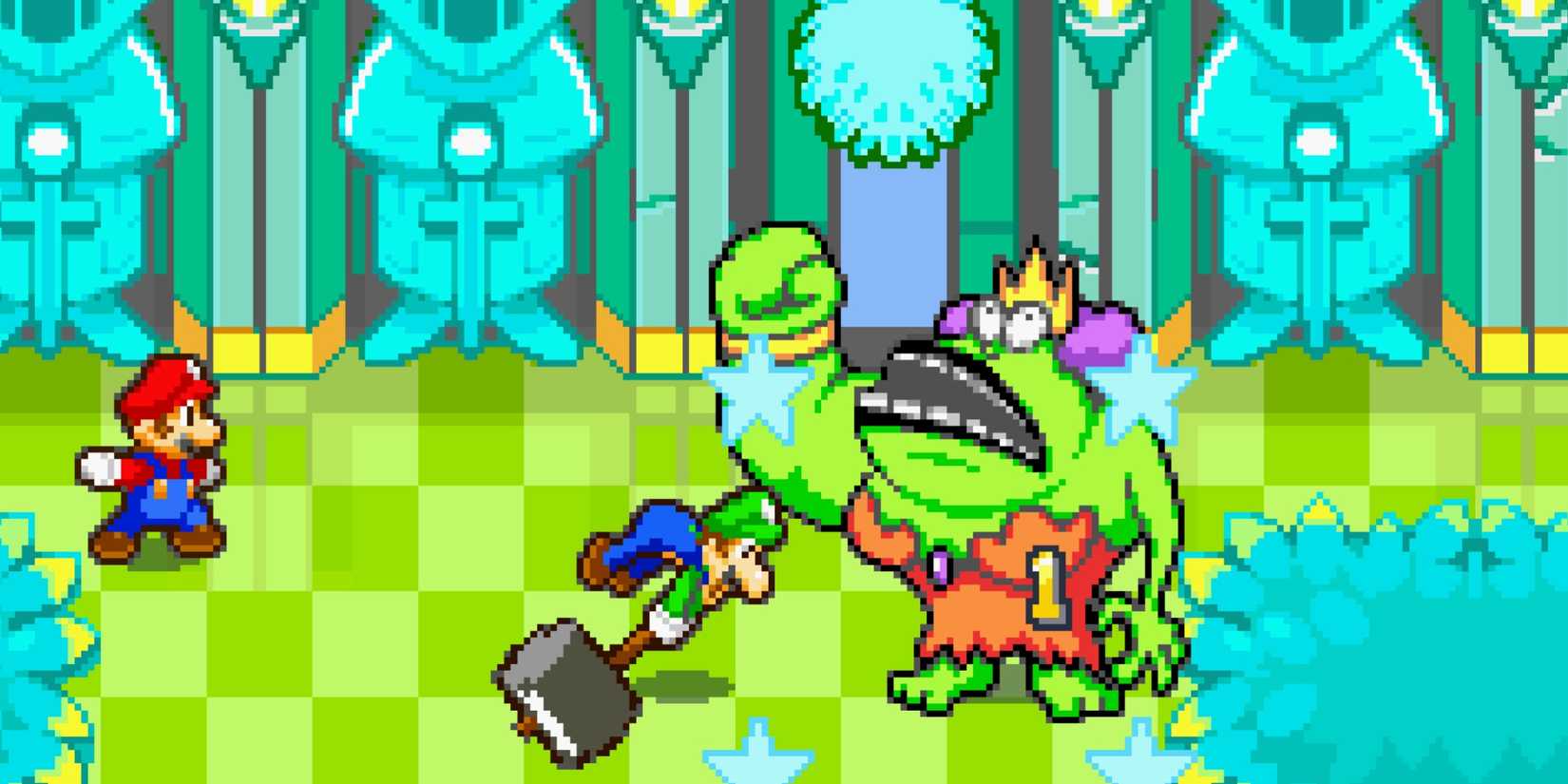 Fighting a boss in Mario & Luigi Superstar Saga