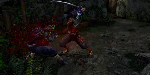 Fighting enemies as Samanosuke in Onimusha Warlords