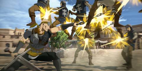 Fighting enemies as Tus in Arslan The Warriors of Legend