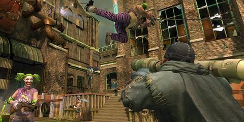 Fighting teams in a castle in Gotham City Imposters