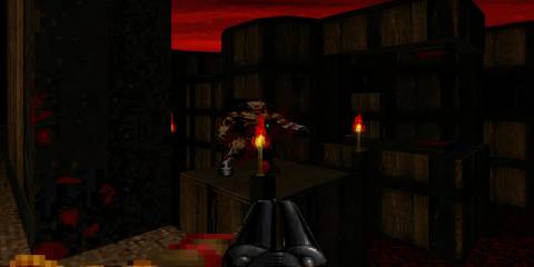 The Doom Marine fighting a Cyberdemon in Final Doom