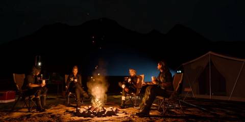 Final Fantasy 15 eating around the fire