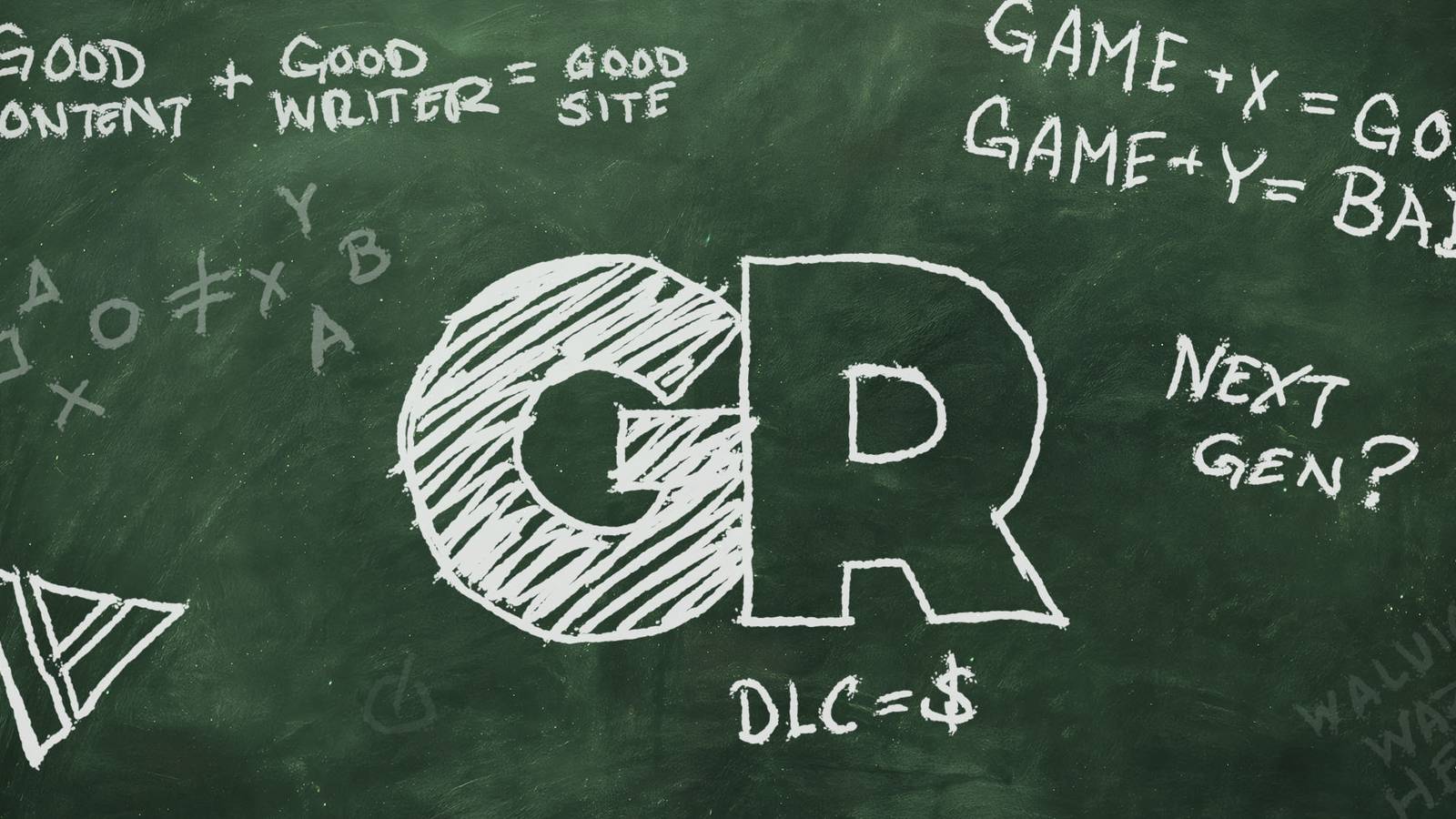 Green chalkboard with GR logo on it