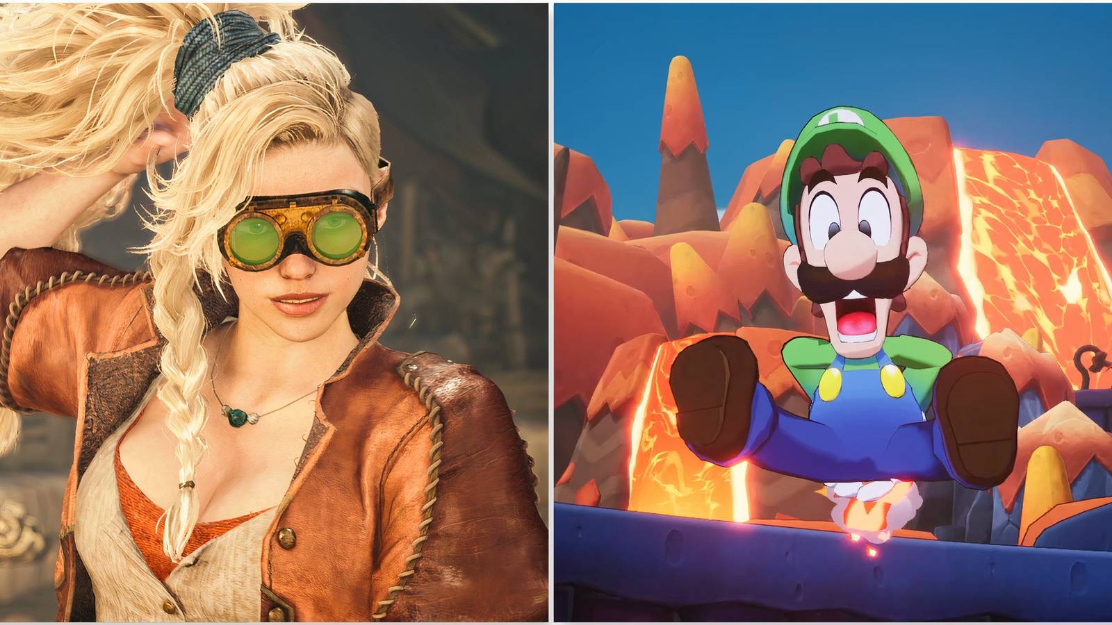 Gemma in Monster Hunter Wilds and Luigi in Mario & Luigi Brothership