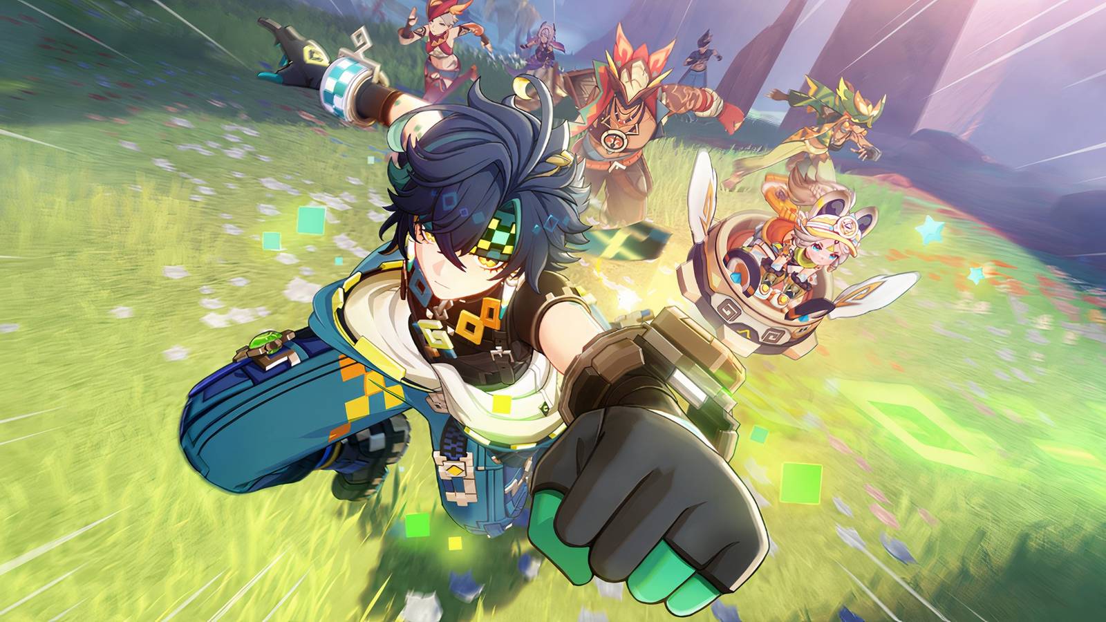 Genshin Imapct Cutscene Screenshot Natlan Characters Kinich and Kachina with NPCs