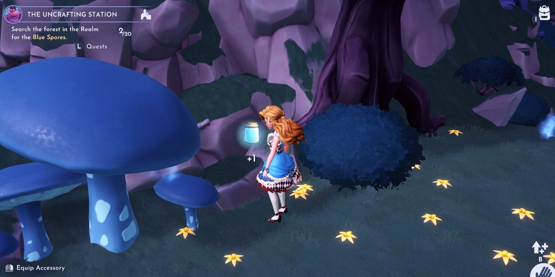 Grab blue spores from Alice in Wonderland Realm in DDV