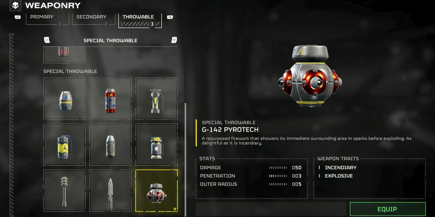 Helldivers 2 Masters of Ceremony Premium Warbond New Throwable Fire Grenade Weapon G-142 Pyrotech stats description weaponry