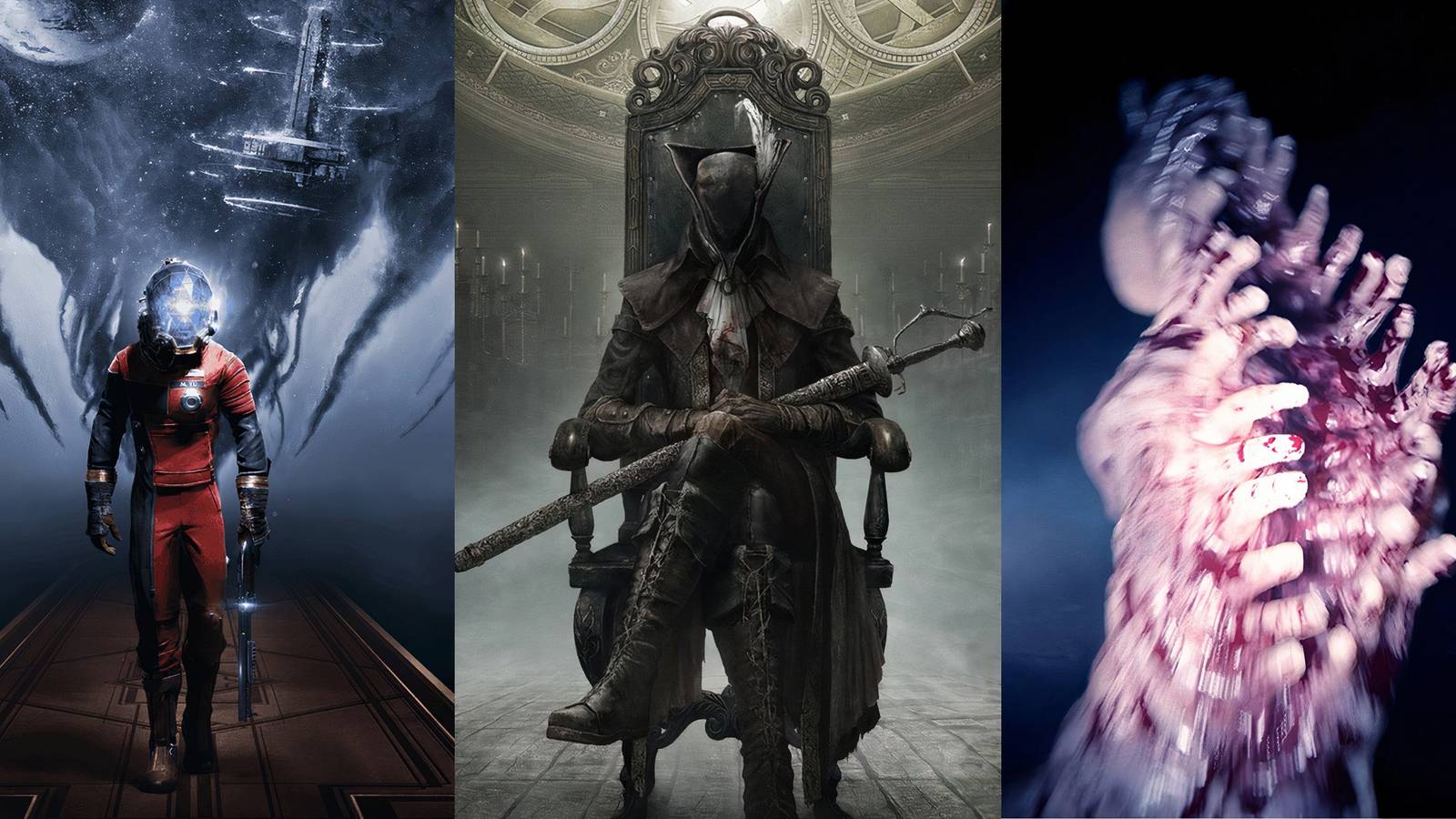 Feature image depicting Prey, Bloodborne, and Sons of the Forest