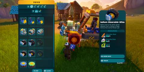 how to build steerable and powered wheels in LEGO Fortnite Odyssey