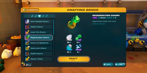 how to craft a Regeneration Charm in LEGO Fortnite Odyssey