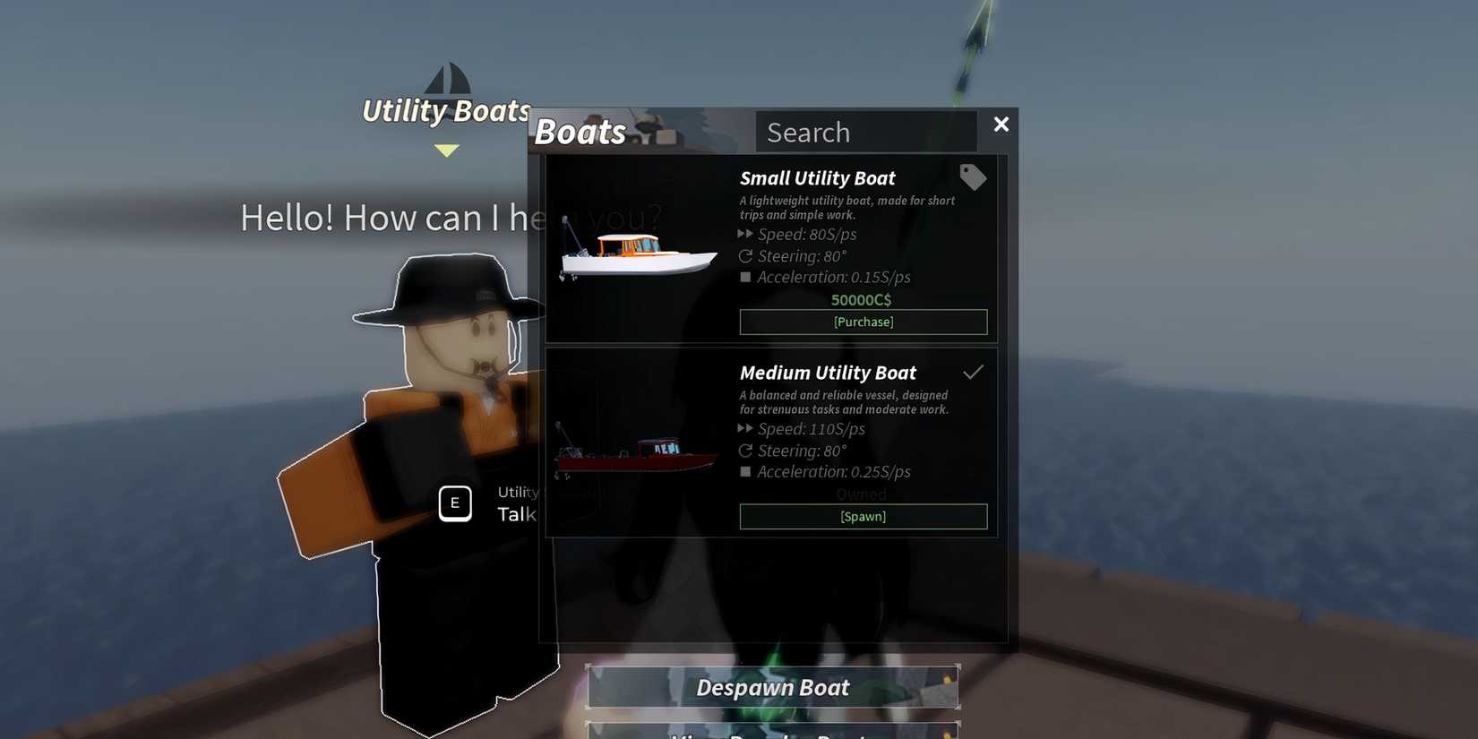 how to get utility boats in fisch