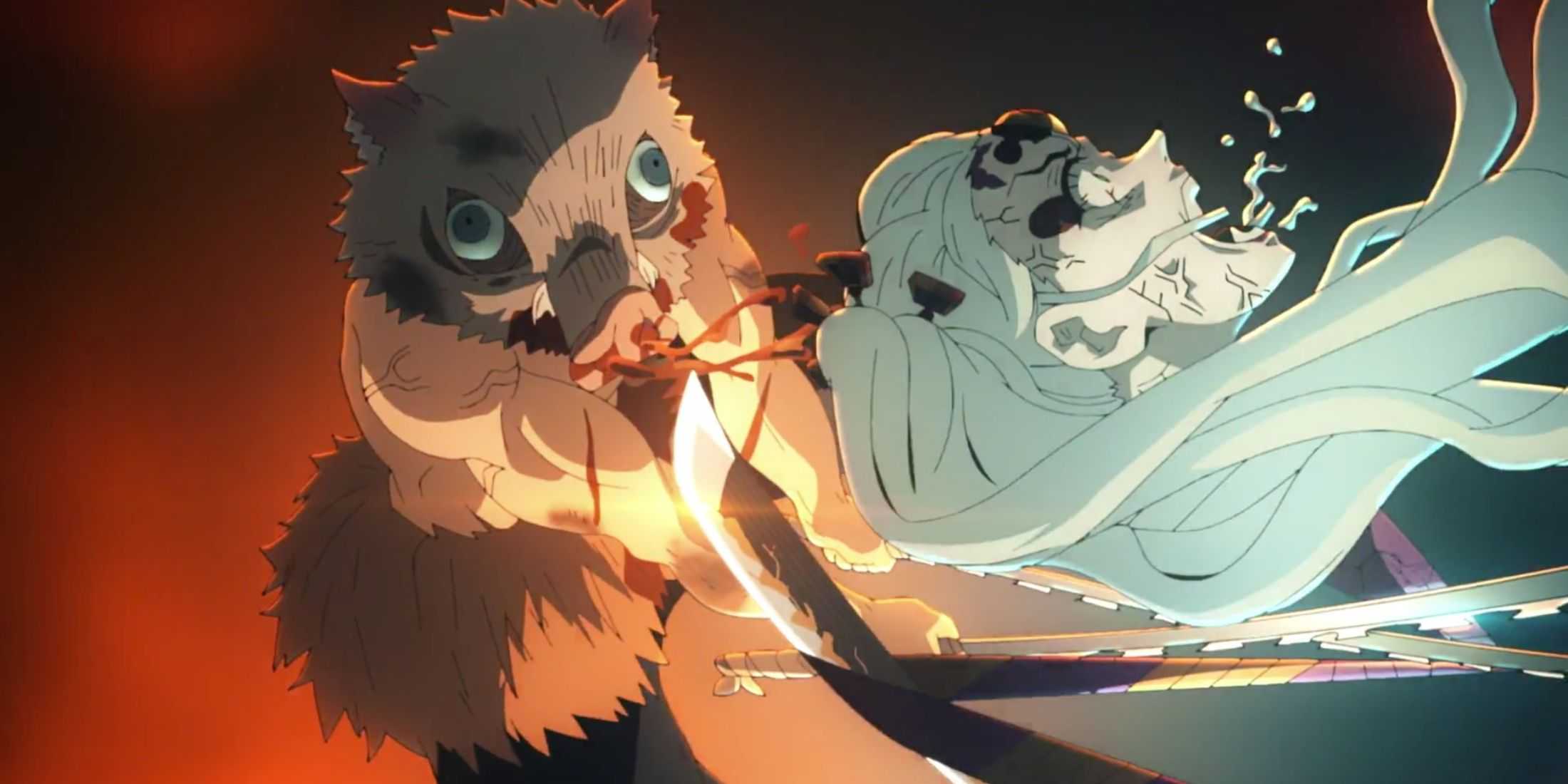 Inosuke dan Zenitsu memenggal Daki