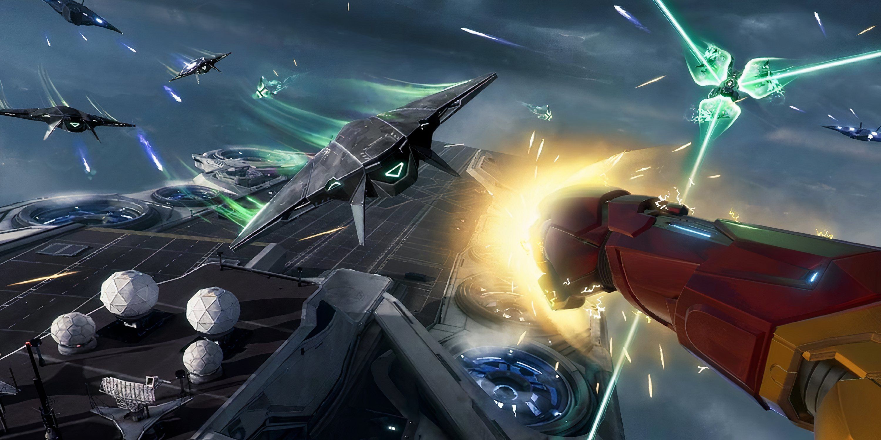 Iron Man fighting Ghost's forces on the Helicarrier in Iron Man VR