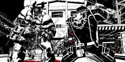 Jack fighting a minotaur enemy - MadWorld