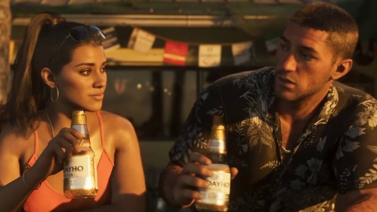 Jason and Lucia in GTA 6 drinking beer