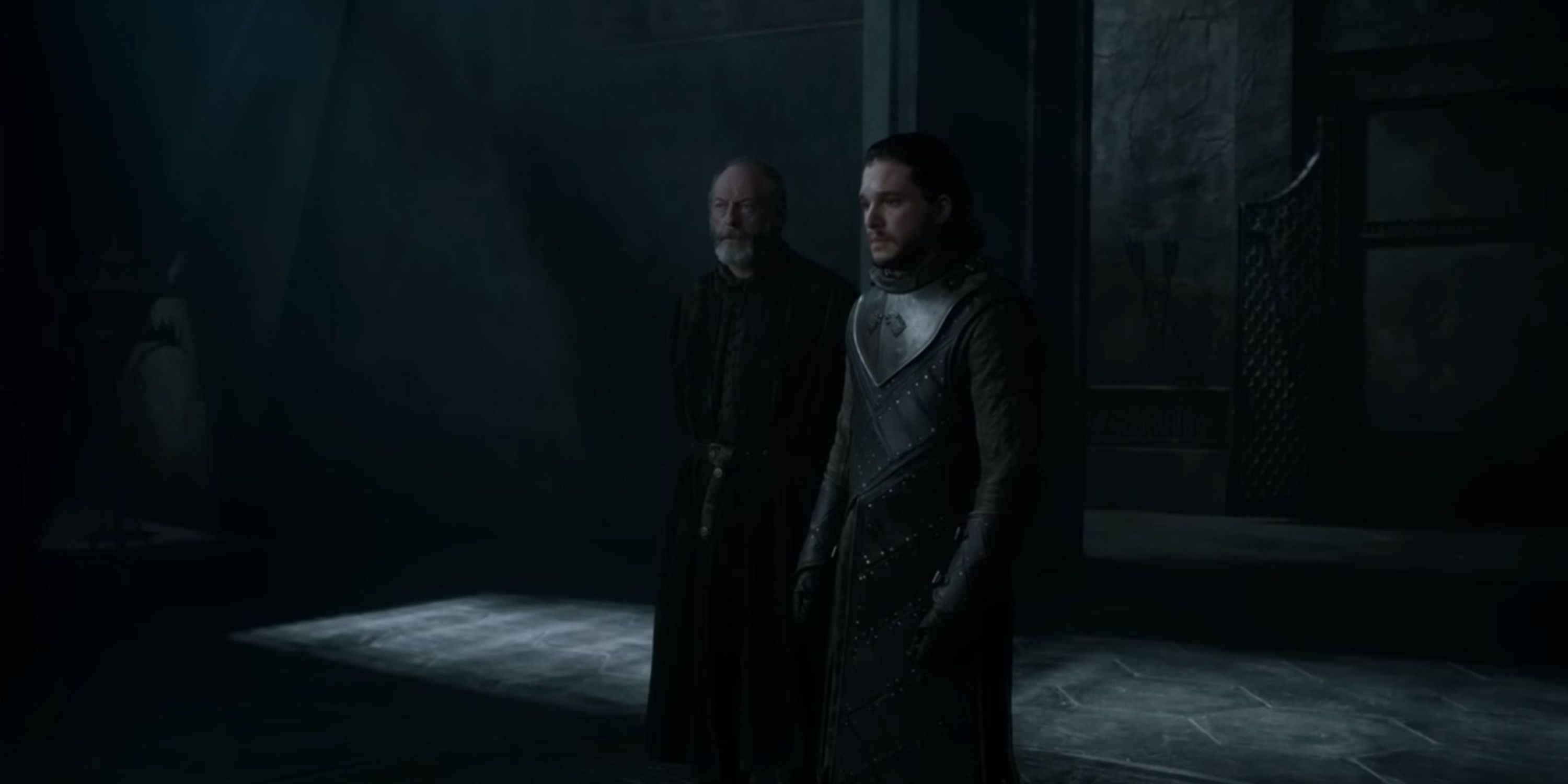 Jon Snow and Davos Seaworth in Game of Thrones