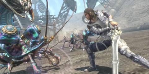 Kaim slashing a bug enemy - Lost Odyssey