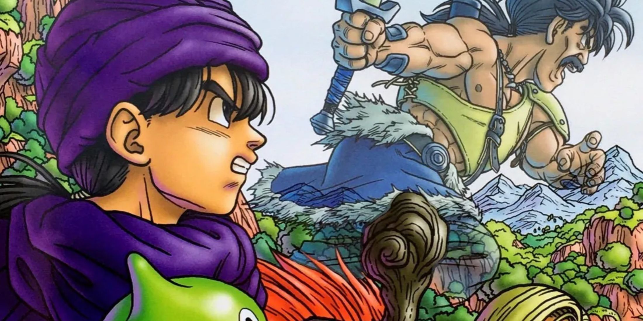 Key Art From Dragon Quest 5 Showing A The Game's Characters In Action Poses