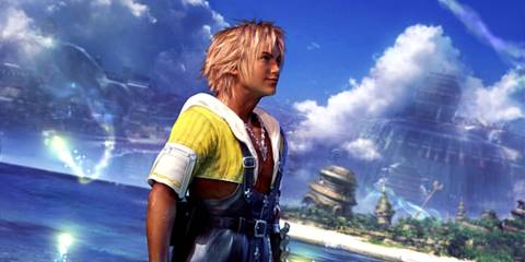 Key Art From Final Fantasy 10 Showing The Game's Protagonist Standing In An Action Pose