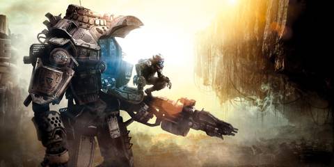 Key Art From Titanfall Showing A Pilot & A Titan Mech In Action Poses