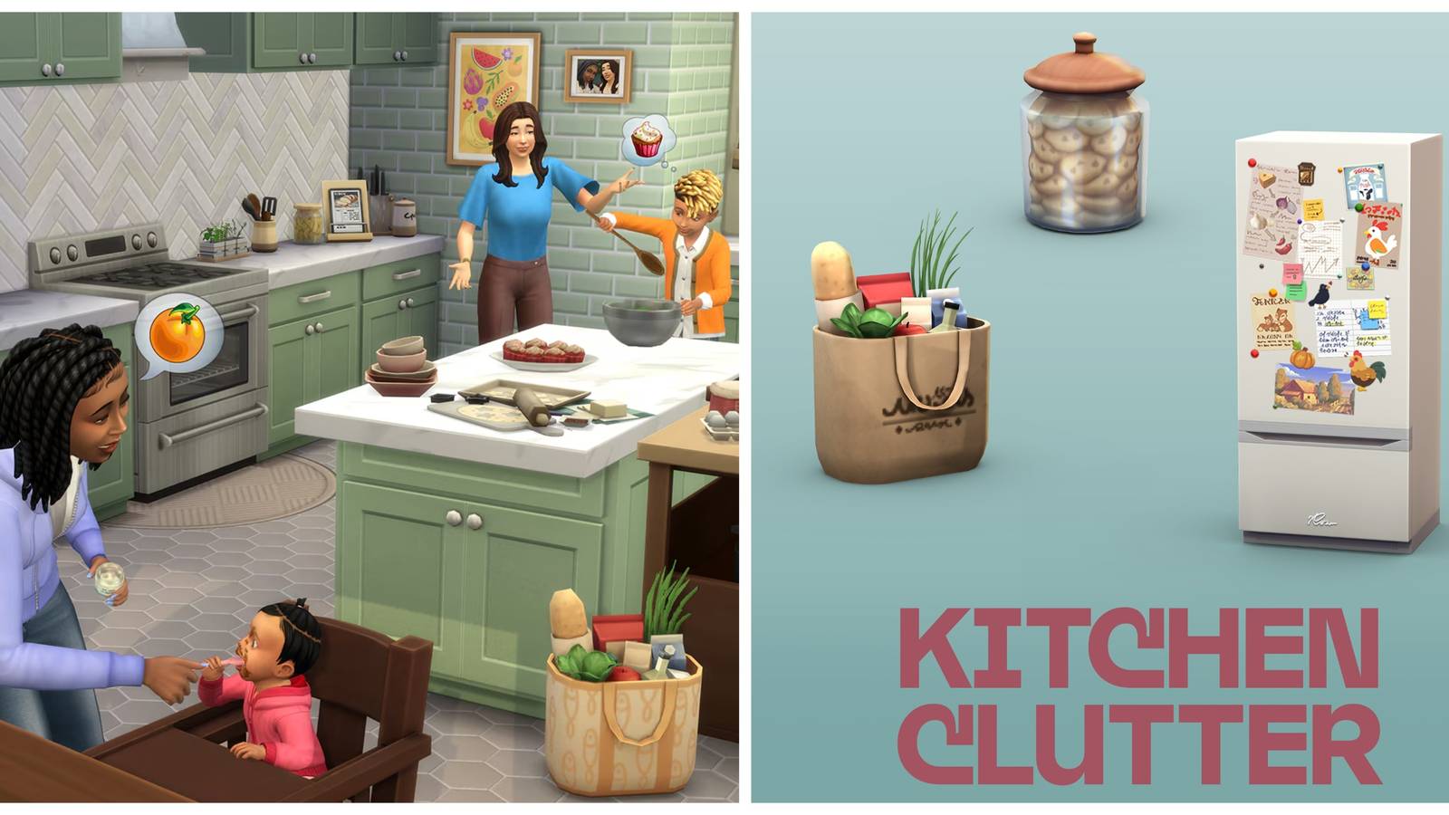 image showcasing items in the kitchen clutter kit for the sims 4