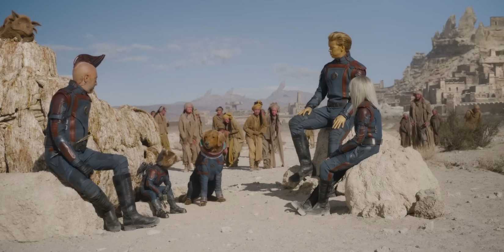 Kraglin, Cosmo, Adam Warlock, Phyla-Vell, Groot and Rocket Raccoon talking about music - Guardians Of The Galaxy Vol. 3