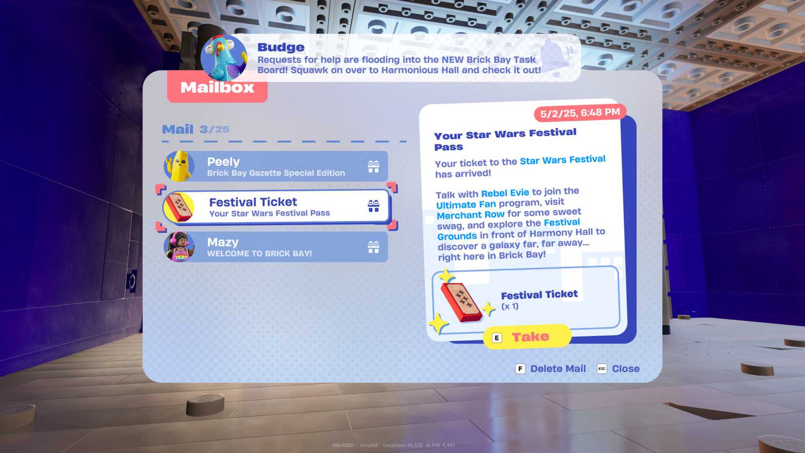 LEGO Fortnite Brick Life Festival Ticket