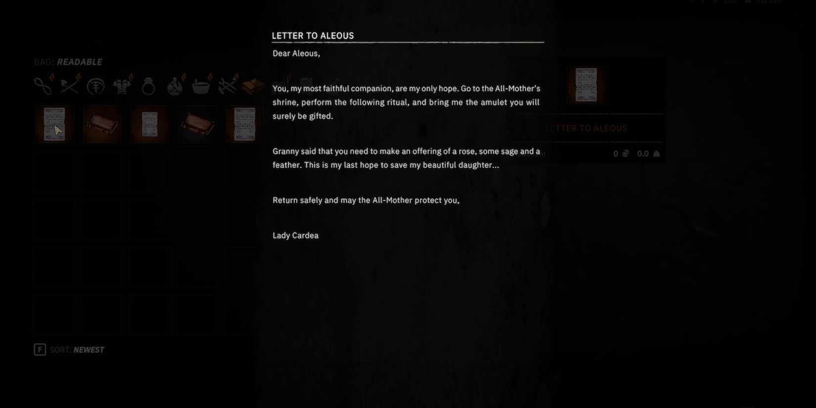 letter to aleous all-mother shrine in tainted grail the fall of avalon