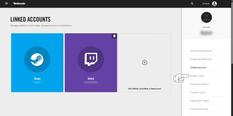 Linking Bethesda Account with Twitch And Redeem Code