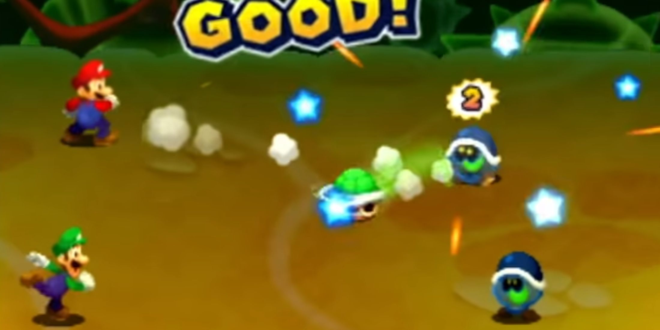 Mario and Luigi fighting enemies with a shell - Mario & Luigi Bowser's Inside Story + Bowser Jr.'s Journey