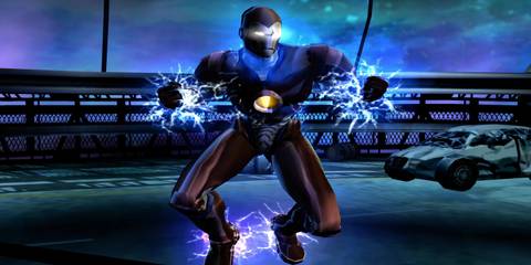 Iron Man charging with power in Marvel Nemesis: Rise Of The Imperfects