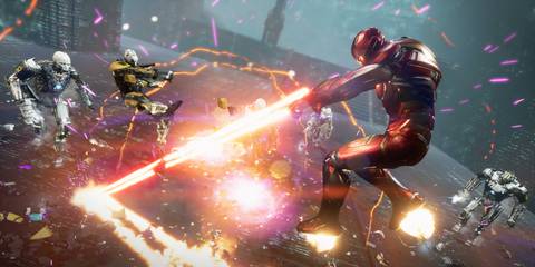 Iron Man fighting synthoids in Marvel's Avengers