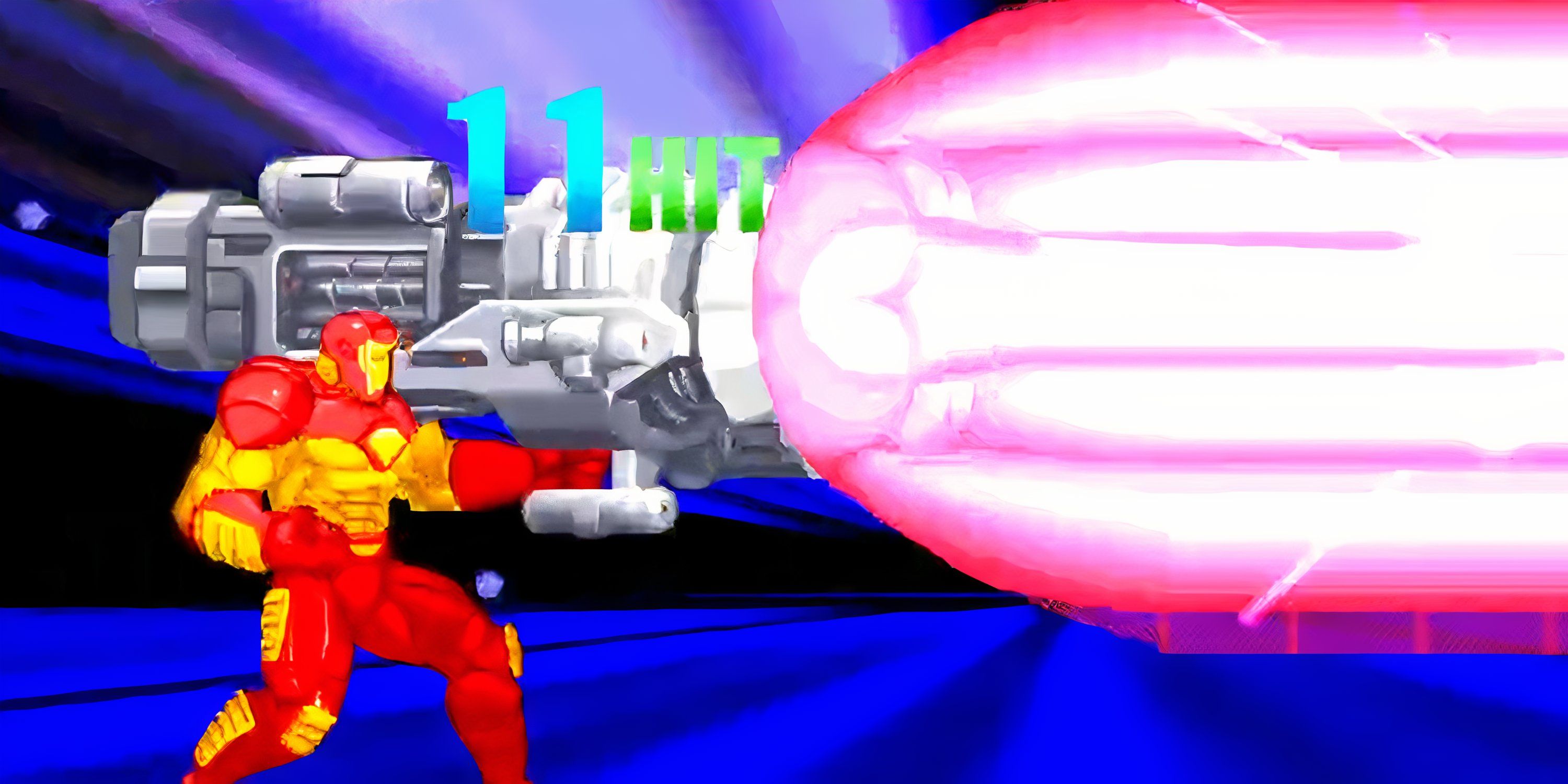 Iron Man using his super move in Marvel Vs Capcom 2: New Age Of Heroes