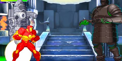 Iron Man fighting Abyss in Marvel Vs Capcom 2: New Age Of Heroes