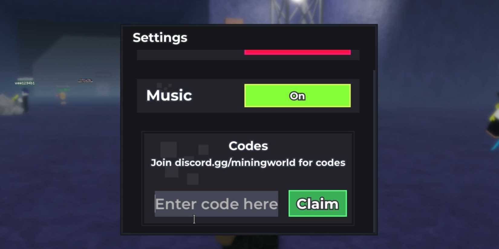 Mining World the codes tab