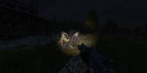 DayZ: Player shooting at zombies at night, illuminated by a torch