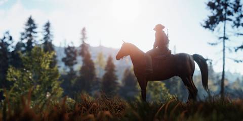 Rust: Player on a horse out in the forest and in the sun