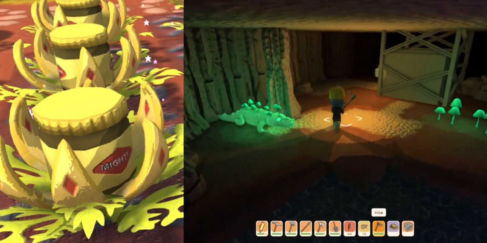 Mighty Spread crop and player running through mines