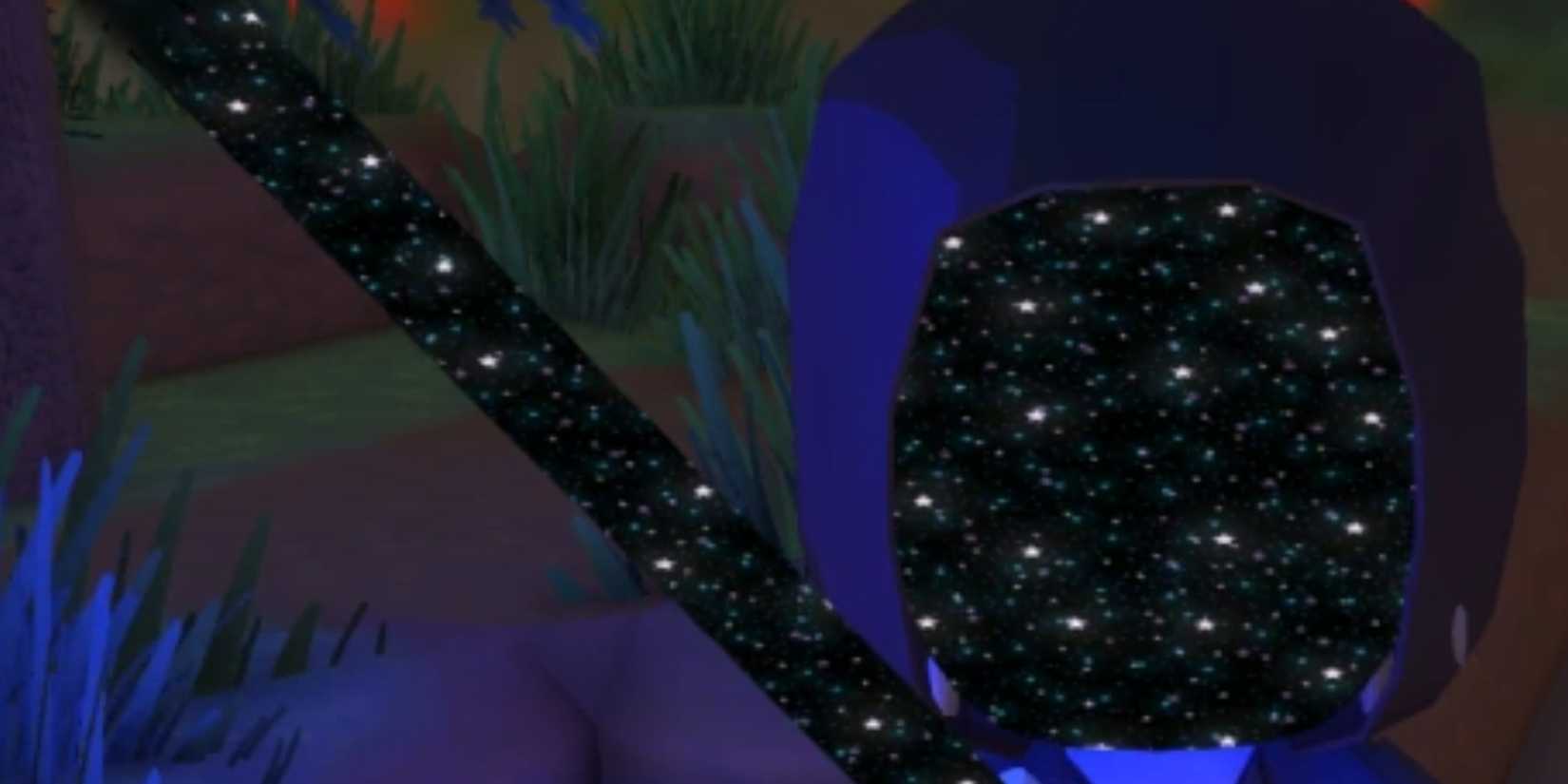 Playing holding dark sabre