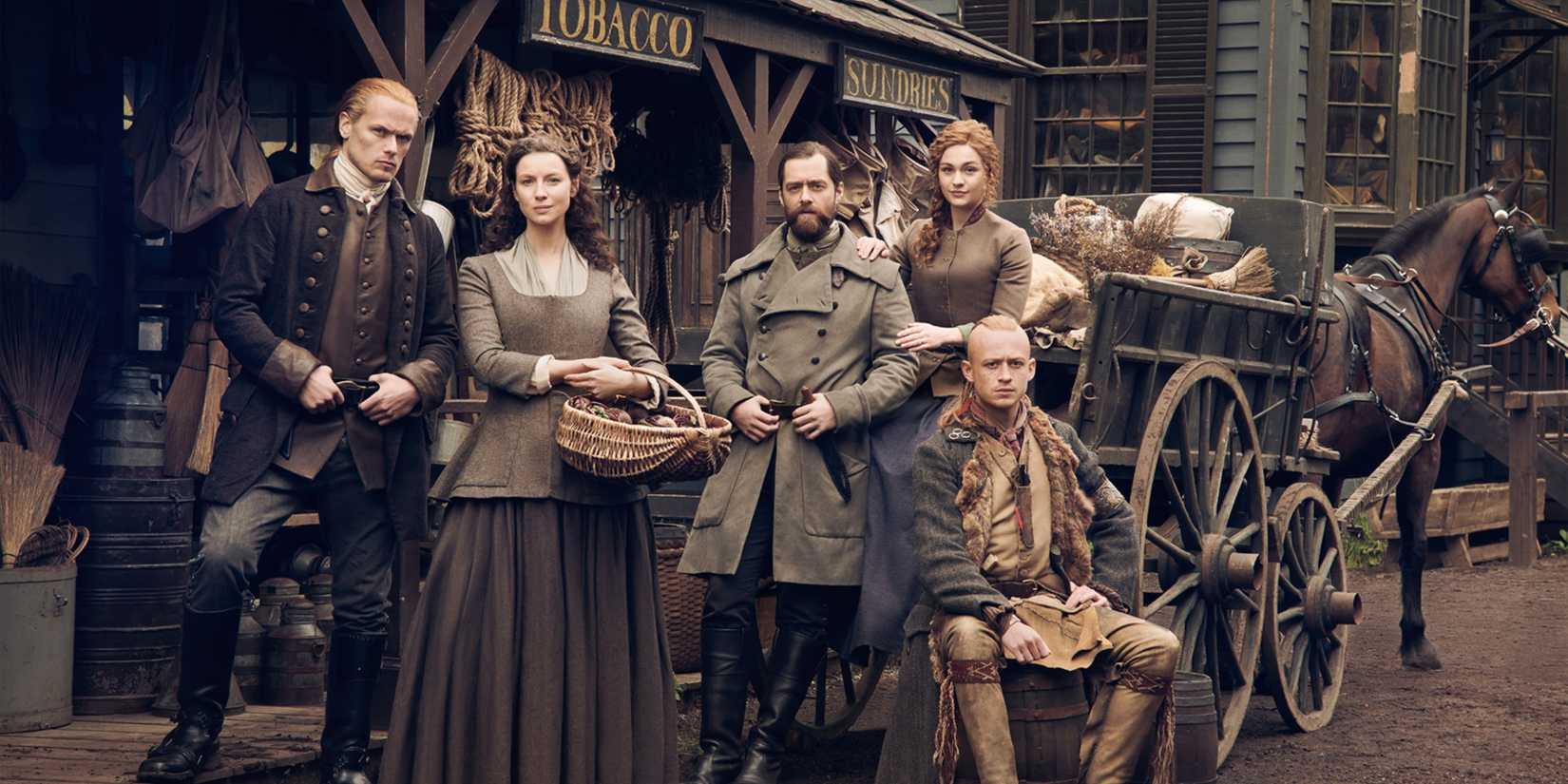 Outlander cast: Jamie and Claire Fraser, Brianna and Roger MacKenzie, and Ian Murray
