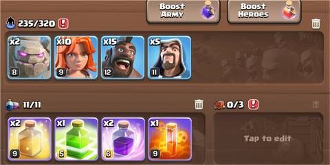Golem, Valkyrie, Hog raider, Wizards