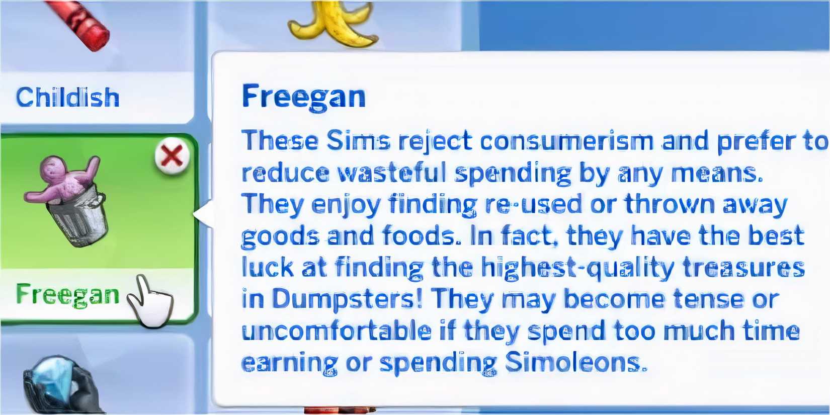 Freegan trait - Sims 4