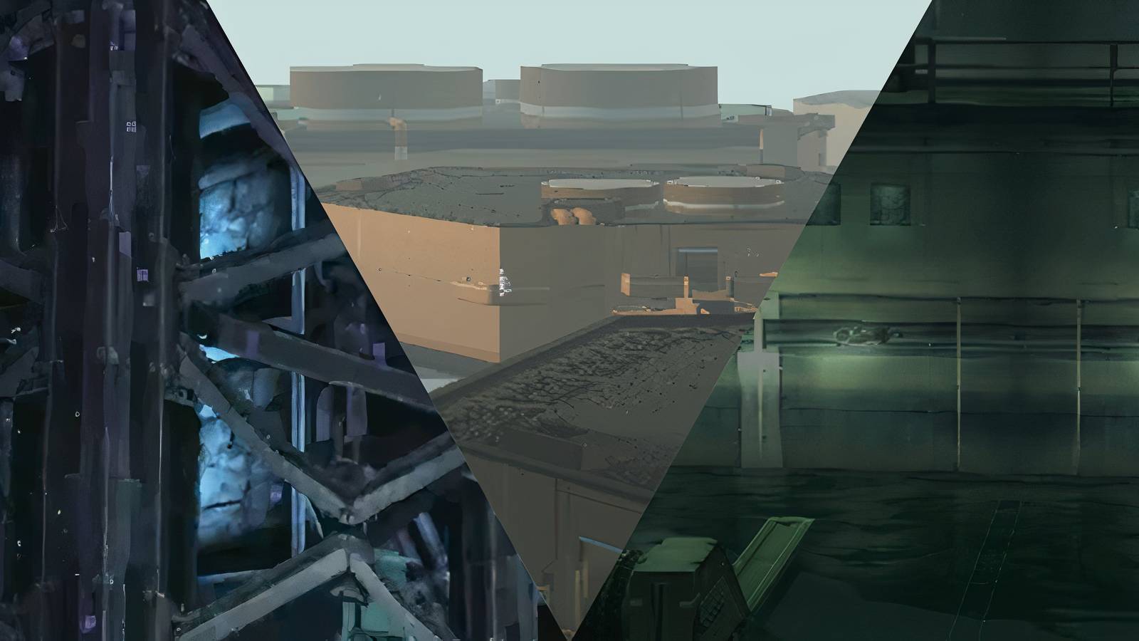 collage of 3 metal gear environments