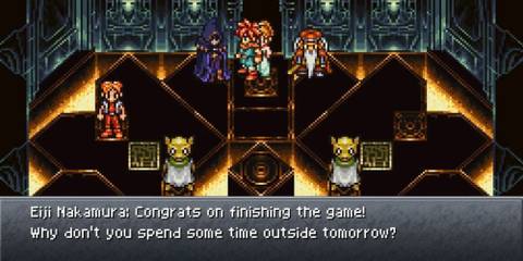 Chrono interacting with Eiji Nakamura in Chrono Trigger