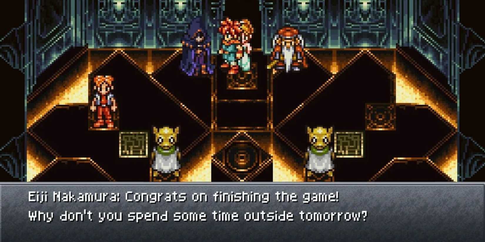 Chrono interacting with Eiji Nakamura in Chrono Trigger